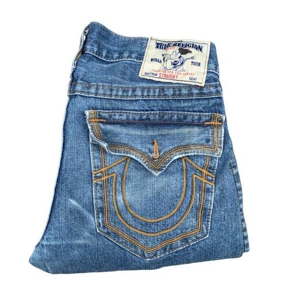 VINTAGE True Religion Jeans Size 34 STRAIGHT Blue - Picture 1 of 10